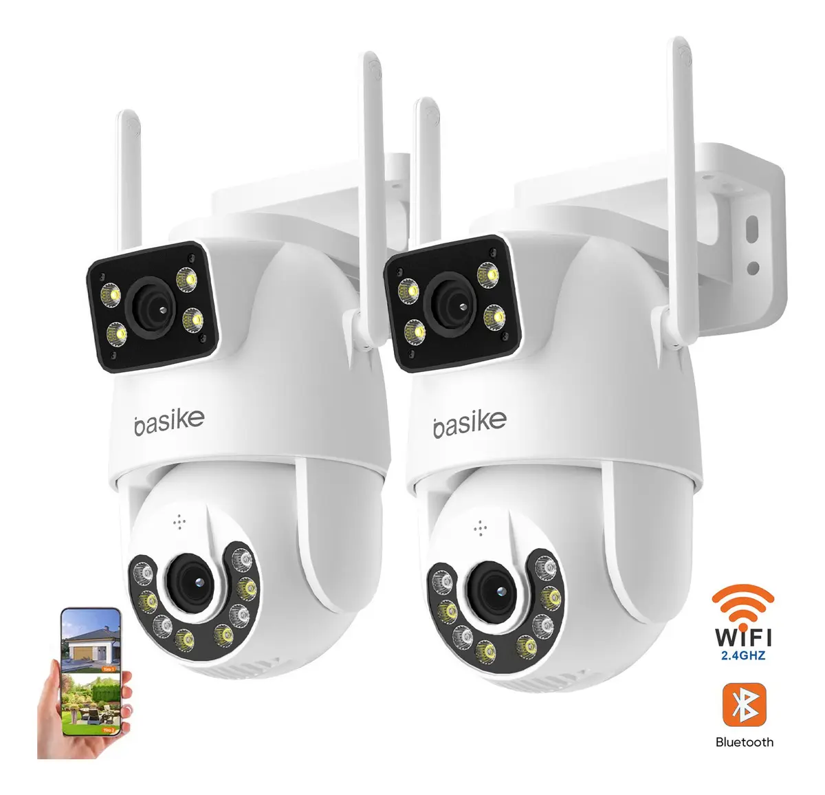 Kit com duas câmeras de segurança Wi-Fi Basike IP66