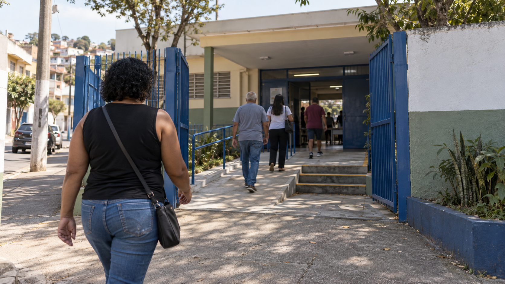 Eleitores chegando ao local de votação