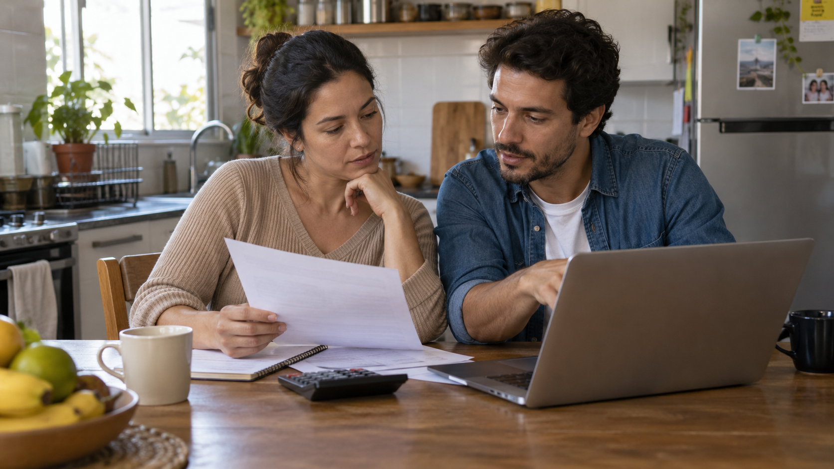 Casal analisando orçamento e financiamento antes da decisão dos juros